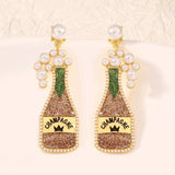 Champagne Bottle Earrings with Pearls - Trendsi - Flyclothing LLC
