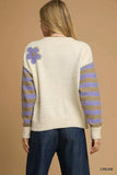 Umgee Flower Jacquard Striped Long Sleeve Sweater - Trendsi - Flyclothing LLC