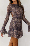 Backless Leopard Flare Sleeve Dress - Trendsi - Flyclothing LLC
