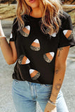 Sequin Round Neck Short Sleeve T-Shirt - Trendsi - Flyclothing LLC