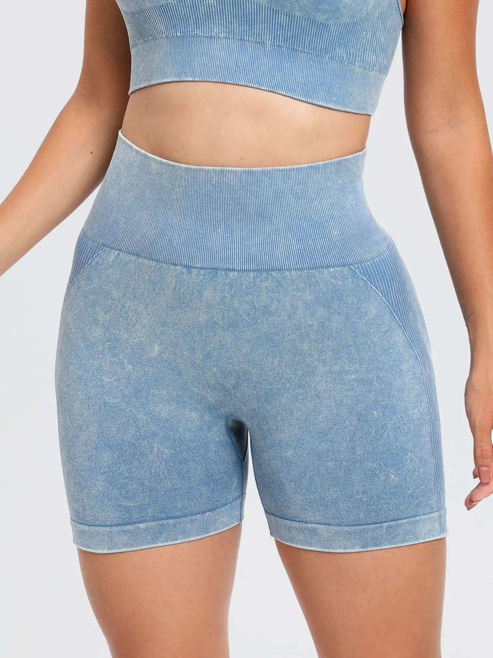 Washed High Waist Active Shorts - Trendsi - Flyclothing LLC