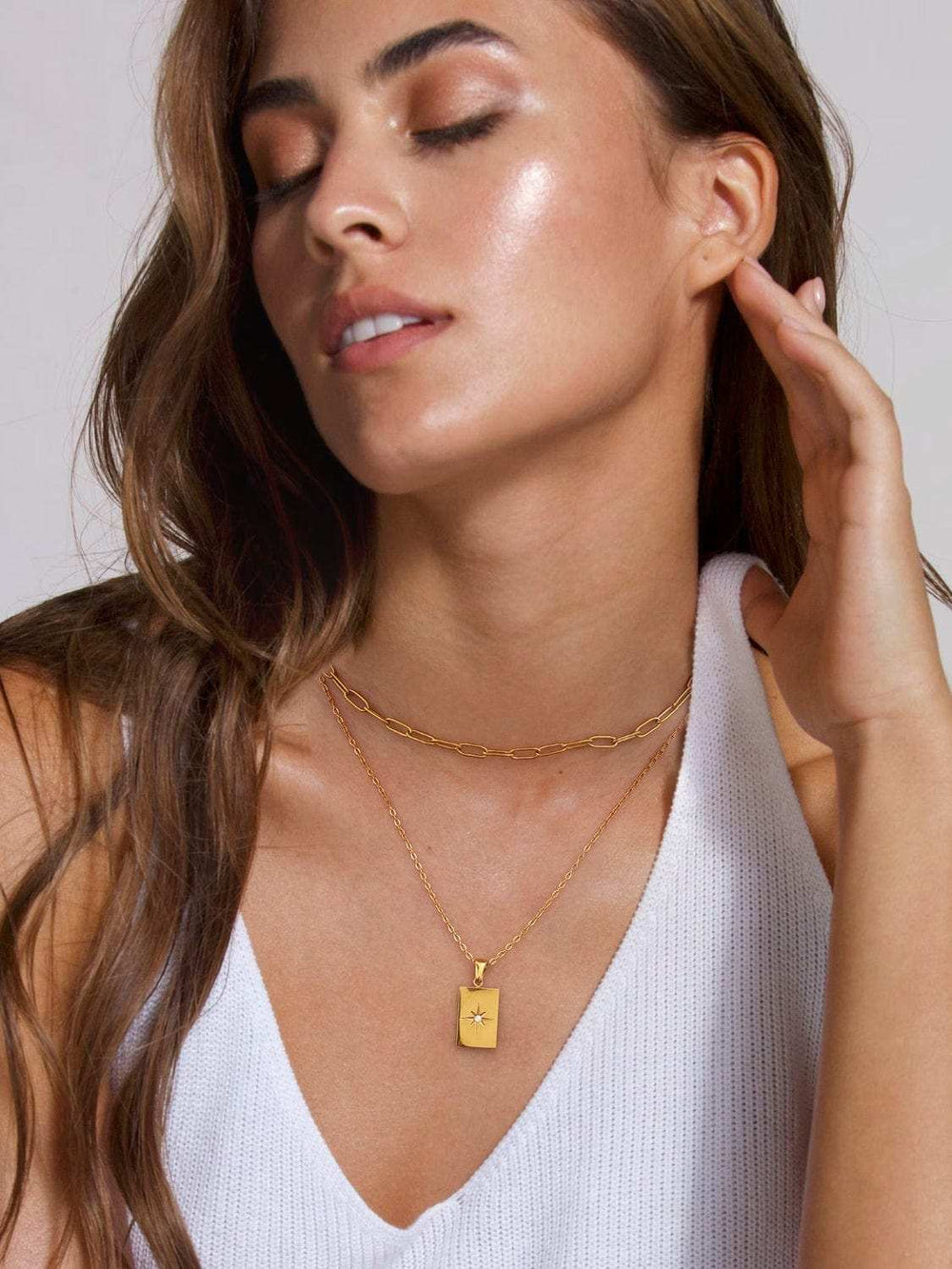 18K Gold-Plated Stainless Steel Double-Layered Necklace - Trendsi - Flyclothing LLC
