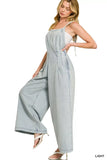 Zenana Denim Light Washed Wide Leg Overalls - Trendsi - Flyclothing LLC