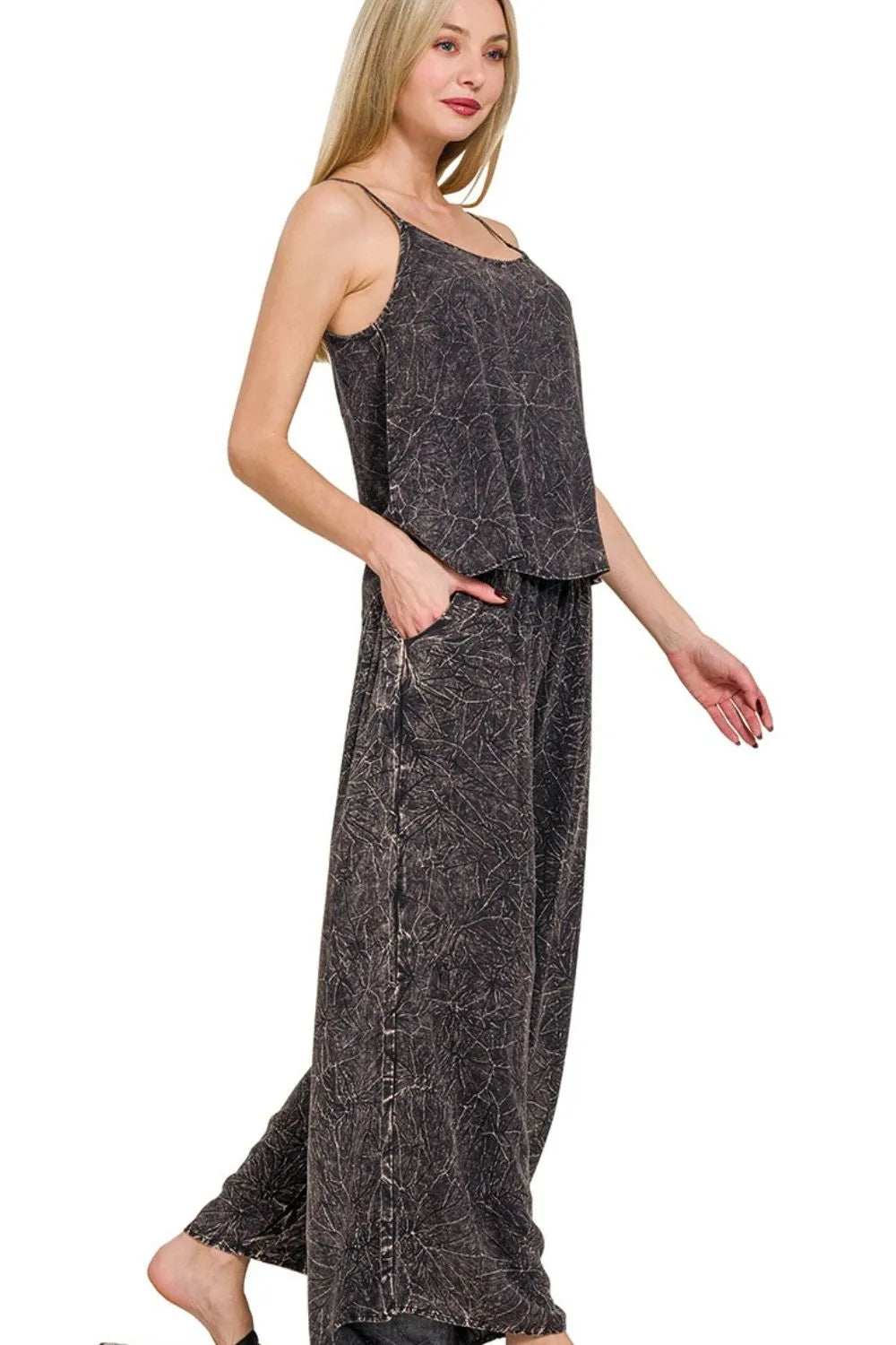 Zenana Woven Acid Crinkle Washed Cami & Pants 2 Piece Set - Trendsi - Flyclothing LLC