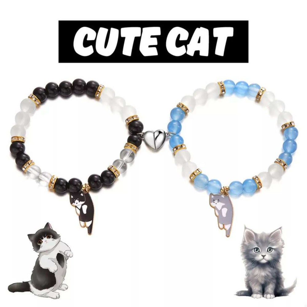 2 Piece Beaded Cat Charm Bracelet - Trendsi - Flyclothing LLC