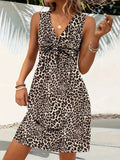 Leopard V-Neck Sleeveless Mini Dress - Trendsi - Flyclothing LLC