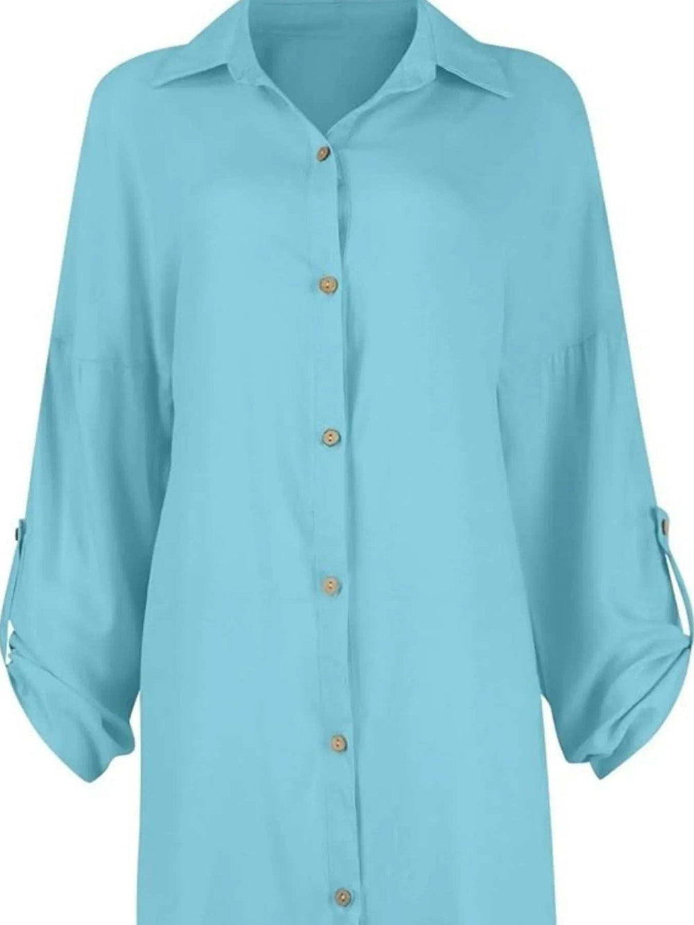 Button Down Long Sleeve Shirt Dress - Trendsi - Flyclothing LLC