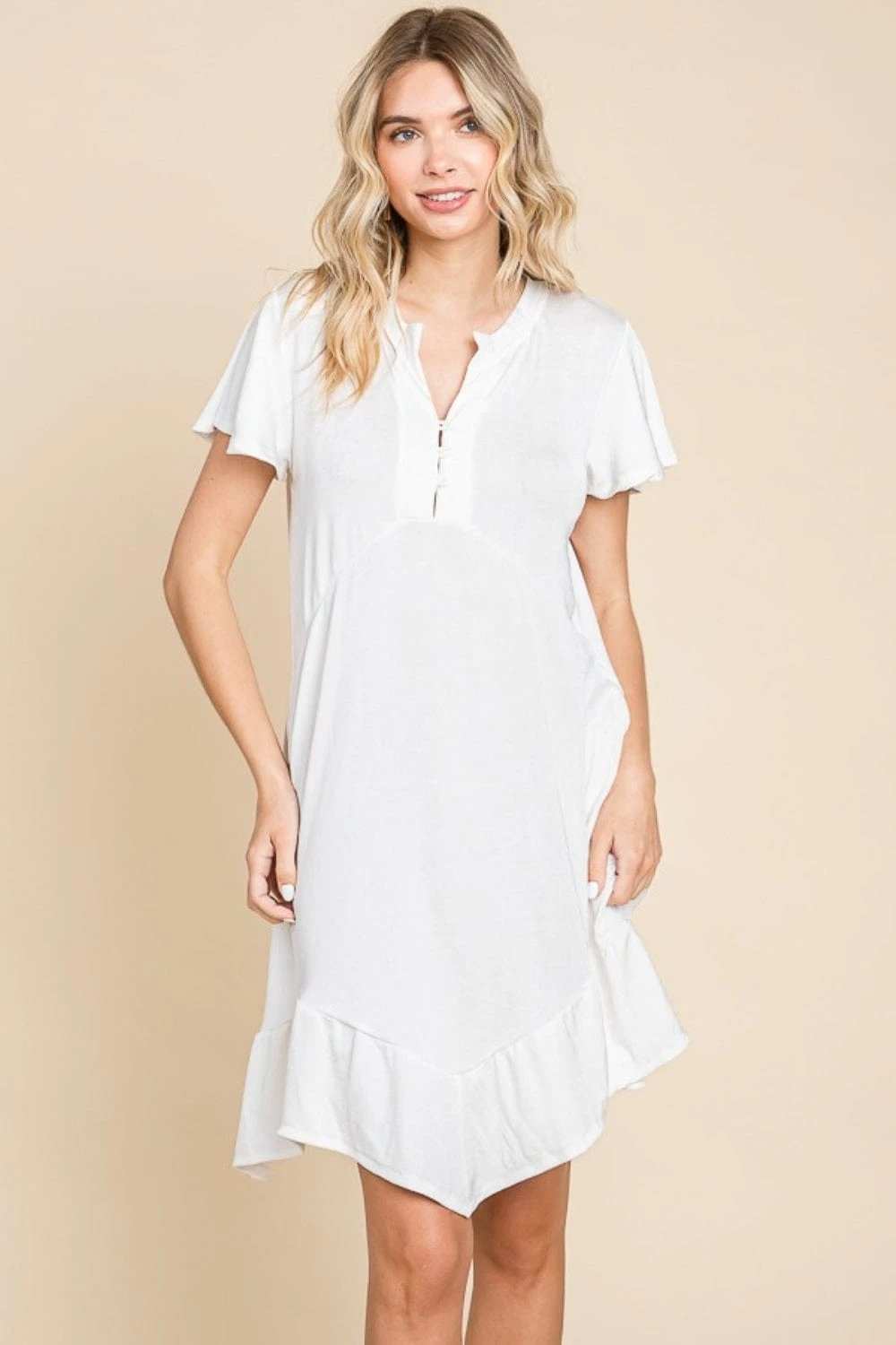 Culture Code Full Size Short Sleeve Ruffled Asymmetric Hem Dress - Trendsi - Flyclothing LLC