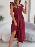 Smocked Square Neck Cap Sleeve Midi Dress - Trendsi - Flyclothing LLC