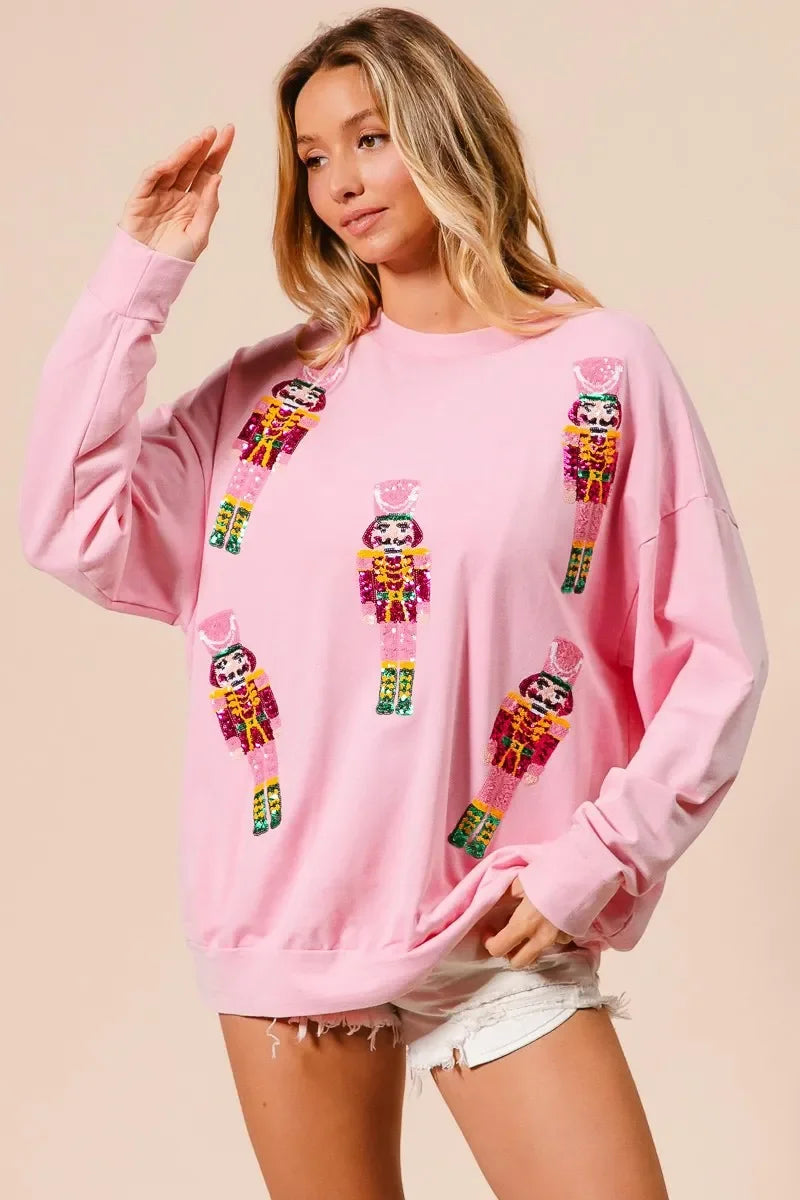 BiBi Sequin Nutcrackers Embroidery Christmas Sweatshirt - Trendsi - Flyclothing LLC