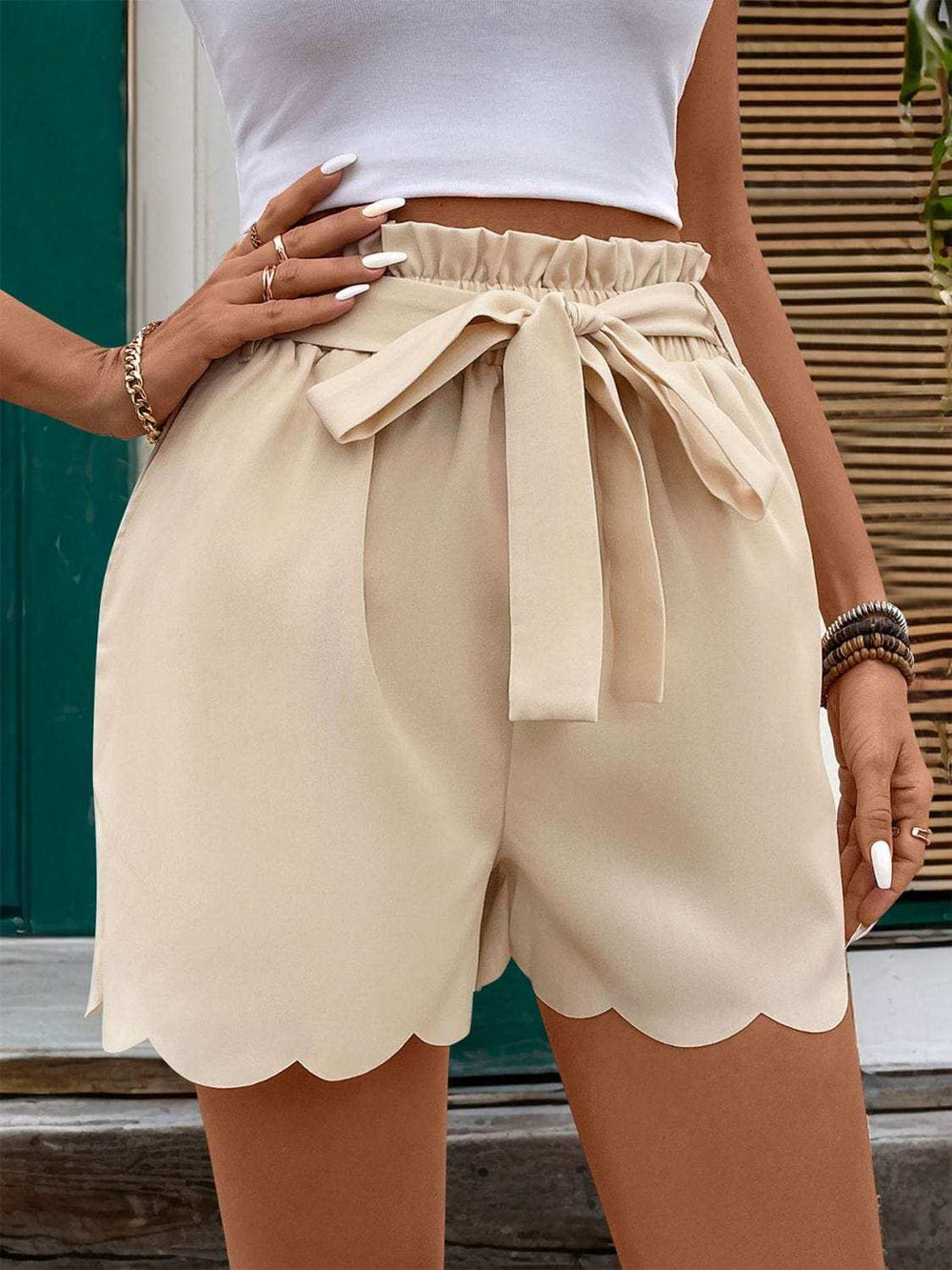 Frill Tied Shorts with Pockets - Trendsi - Flyclothing LLC