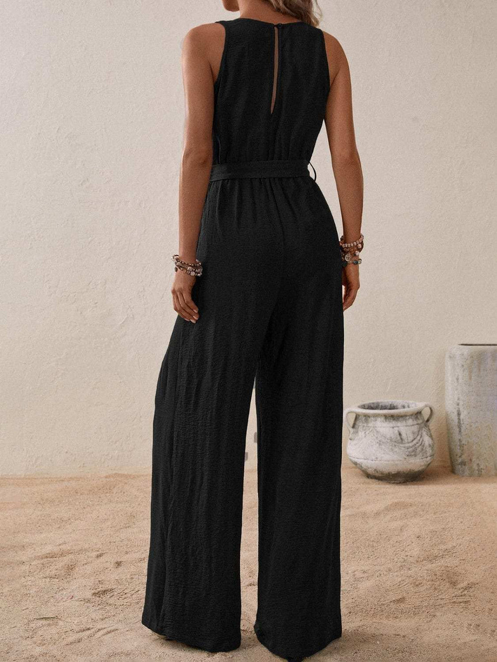 Tied Surplice Sleeveless Wide Leg Jumpsuit - Trendsi - Flyclothing LLC