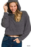 Zenana Drop Shoulder Ribbed Crop Hoodie - Trendsi - Flyclothing LLC