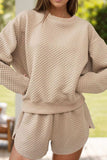 Quilted Round Neck Long Sleeve Top and Shorts Set - Trendsi - Flyclothing LLC
