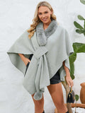 Fuzzy Trim Open Front Poncho - Trendsi - Flyclothing LLC