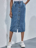Buttoned Denim Skirt with Pockets - Trendsi - Flyclothing LLC