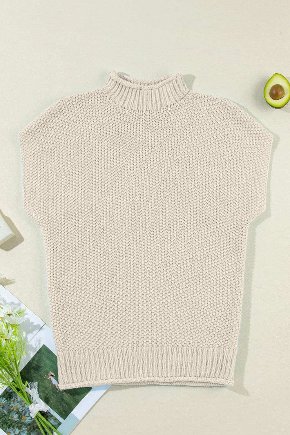 Turtleneck Cap Sleeve Sweater - Trendsi - Flyclothing LLC