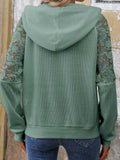 Lace Detail Drawstring Long Sleeve Hoodie - Trendsi - Flyclothing LLC