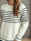 Striped Round Neck Long Sleeve Sweater - Trendsi - Flyclothing LLC