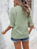 Eyelet Notched Flounce Sleeve Blouse - Trendsi - Flyclothing LLC