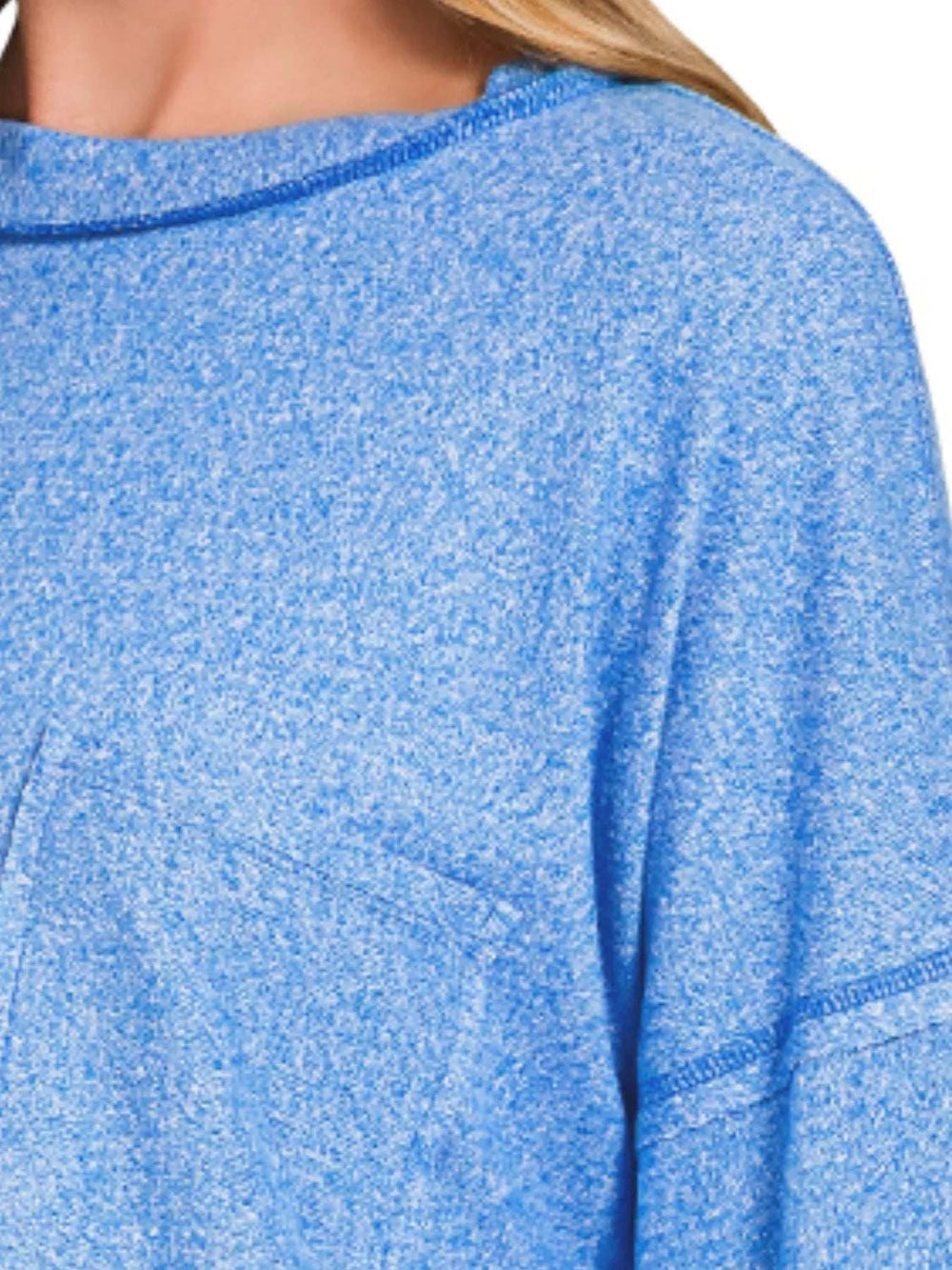 Zenana Soft Melange Hacci Round-Neck Long Sleeve T-Shirt - Trendsi - Flyclothing LLC