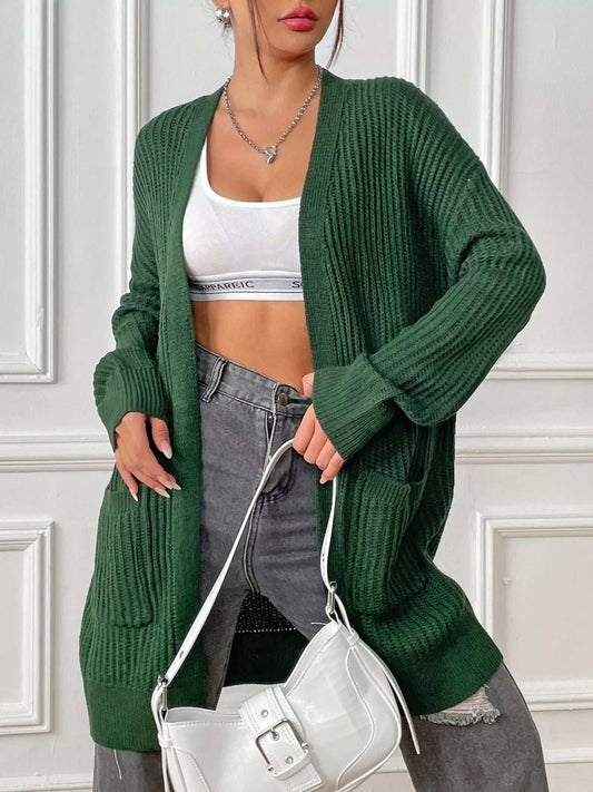 Open Front Drop Shoulder Cardigan - Trendsi - Flyclothing LLC