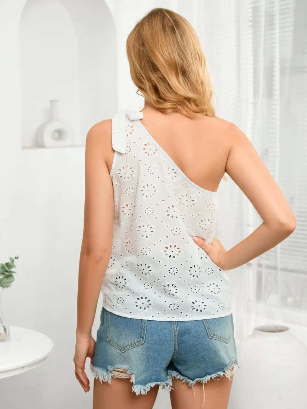 Eyelet One Shoulder Tank - Trendsi - Flyclothing LLC