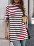 Striped Turtleneck Long Sleeve Knit Top - Trendsi - Flyclothing LLC
