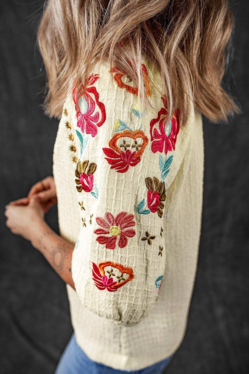 Floral Embroidered Notched Puff Sleeve Blouse - Trendsi - Flyclothing LLC