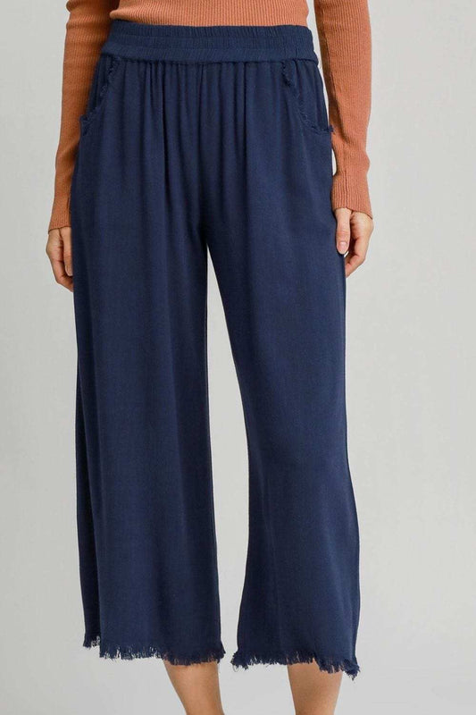 Umgee Full Size Linen Blend Elastic Waistband Wide Leg Pants Plus Size - Trendsi - Flyclothing LLC
