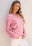 Daisy Notched Long Sleeve Sweater - Trendsi - Flyclothing LLC