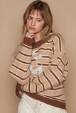 POL Star Patch Stripe Round Neck Sweater - Trendsi - Flyclothing LLC