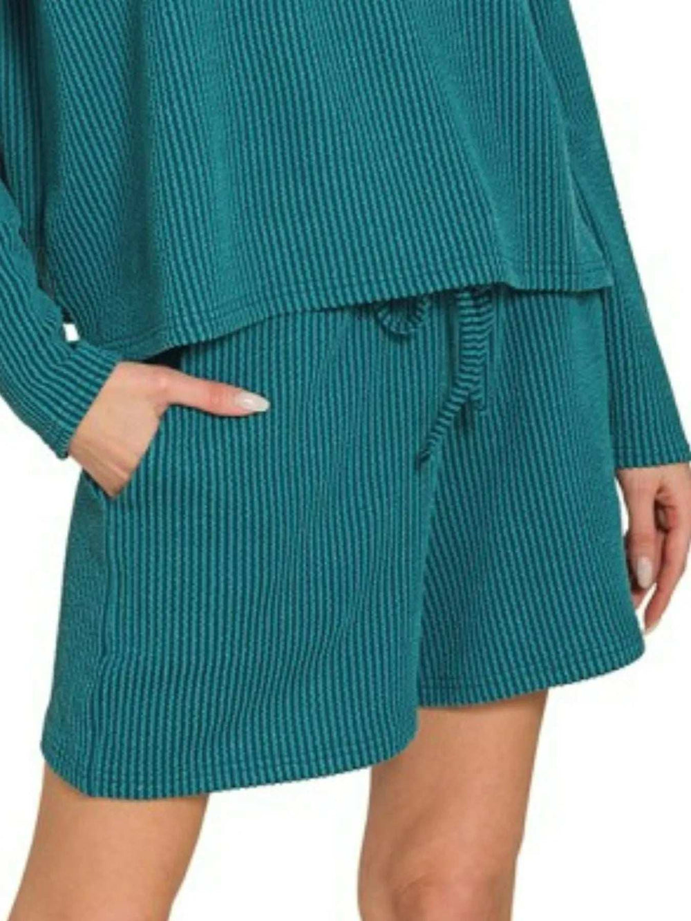 Zenana Corded Rib Long Sleeve Tee and Shorts Set - Trendsi - Flyclothing LLC