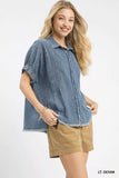 Umgee Washed Denim Oversized Top - Trendsi - Flyclothing LLC