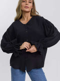 Button Up Flounce Sleeve Shirt - Trendsi - Flyclothing LLC
