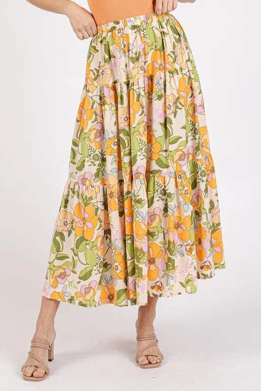 Mittoshop Flower Print Elastic Waist Tiered Skirt - Trendsi - Flyclothing LLC