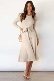 Round Neck Long Sleeve Tie Waist Sweater Dress - Trendsi - Flyclothing LLC