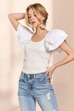 ADORA Layered Ruffled Sleeve Ribbed Top - Trendsi - Flyclothing LLC