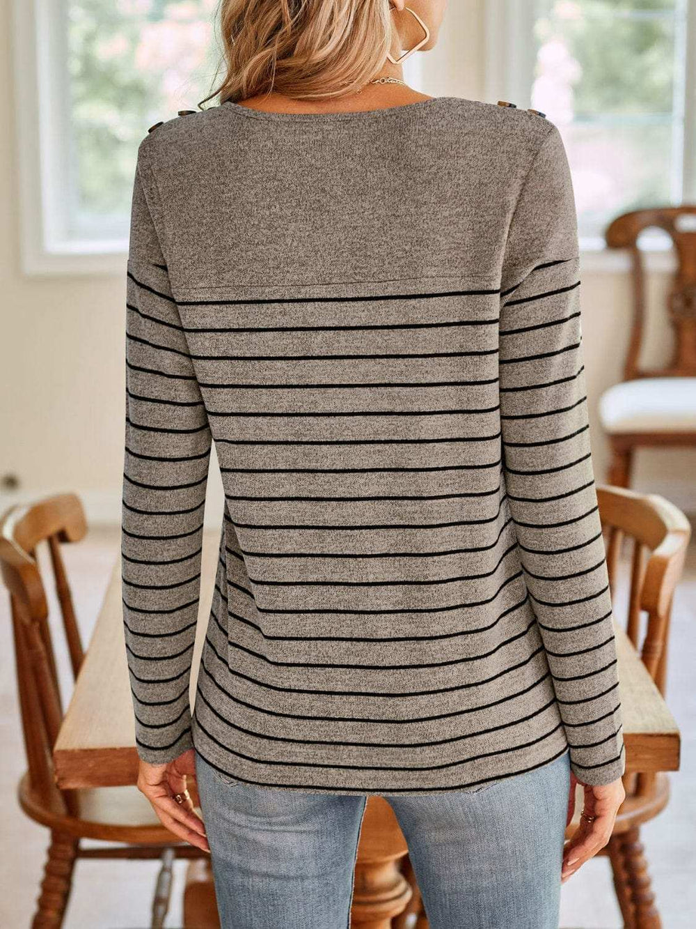 Lovelet Striped Round Neck Long Sleeve T-Shirt - Trendsi - Flyclothing LLC