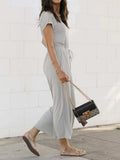 V-Neck Short Sleeve Jumpsuit - Trendsi - Flyclothing LLC