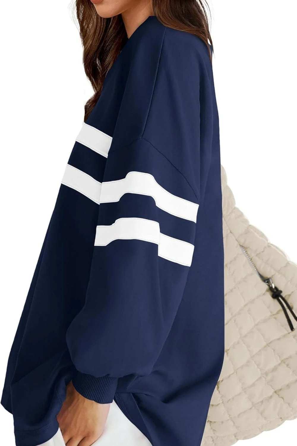 Lovelet Striped Round Neck Dropped Shoulder Sweatshirt - Trendsi - Flyclothing LLC