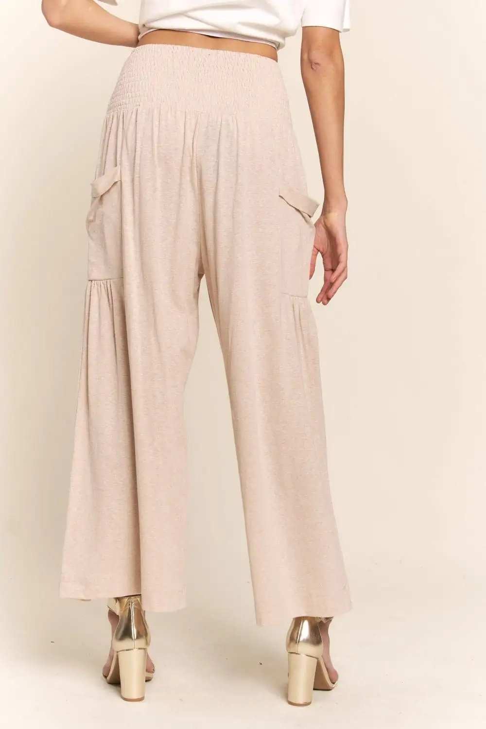 J.NNA Smocked Waist Boho Wide Leg Pants with Pockets - Trendsi - Flyclothing LLC