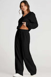 V-Neck Long Sleeve Top and Pants Active Set - Trendsi - Flyclothing LLC