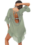 Backless Cutout Three-Quarter Sleeve Cover Up - Trendsi - Flyclothing LLC
