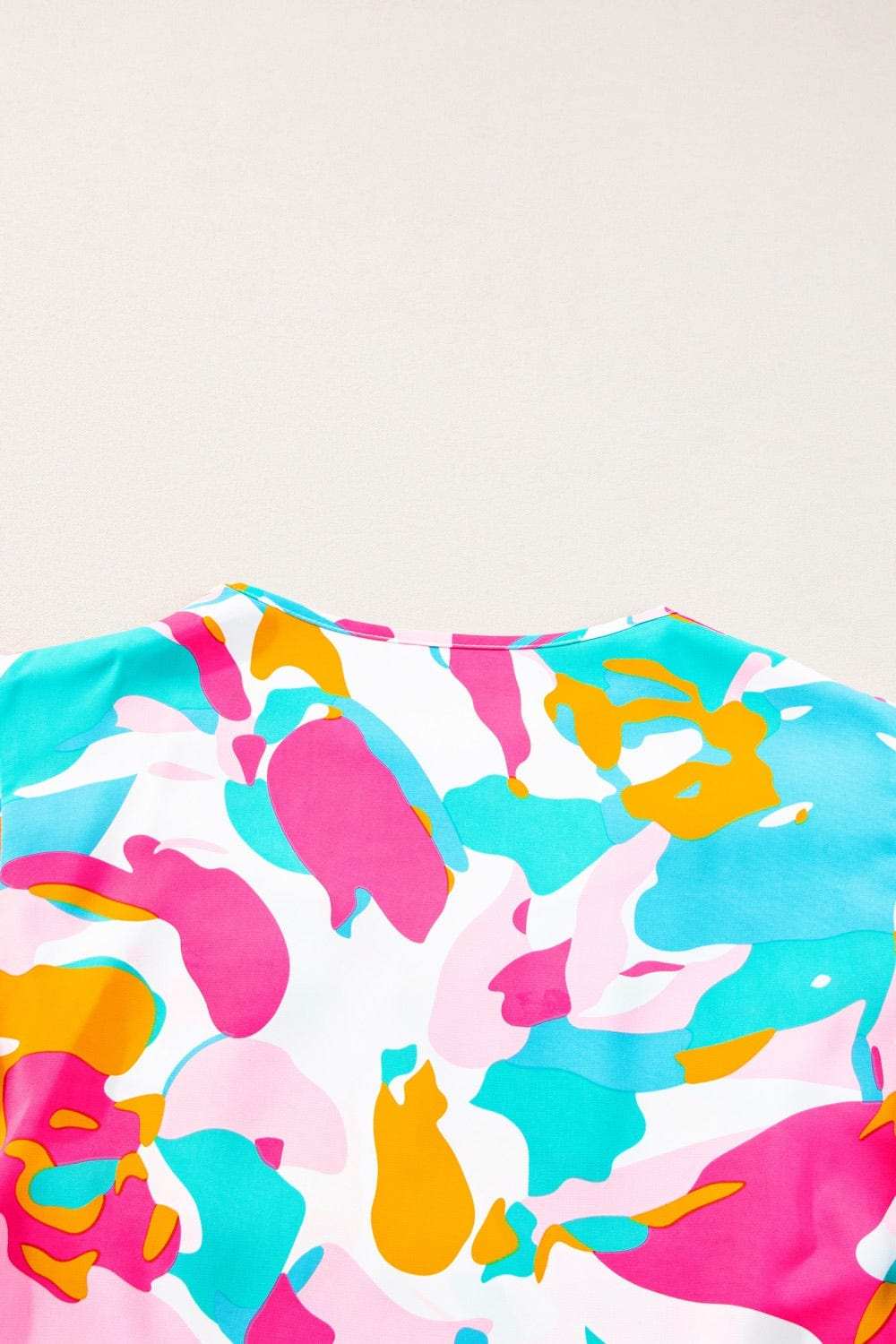 Plus Size Ruffled Printed Notched Cap Sleeve Blouse - Trendsi - Flyclothing LLC