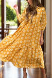 Floral Collared Neck Three-Quarter Sleeve Dress - Trendsi - Flyclothing LLC
