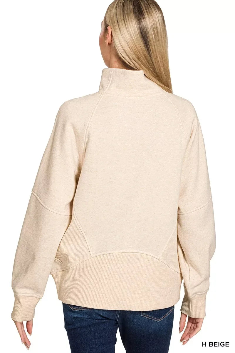 Zenana Half Zip Fleece Sweatshirt with kangaroo Pocket - Trendsi - Flyclothing LLC