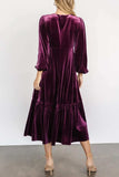 V-Neck Long Sleeve Midi Velvet Dress - Trendsi - Flyclothing LLC