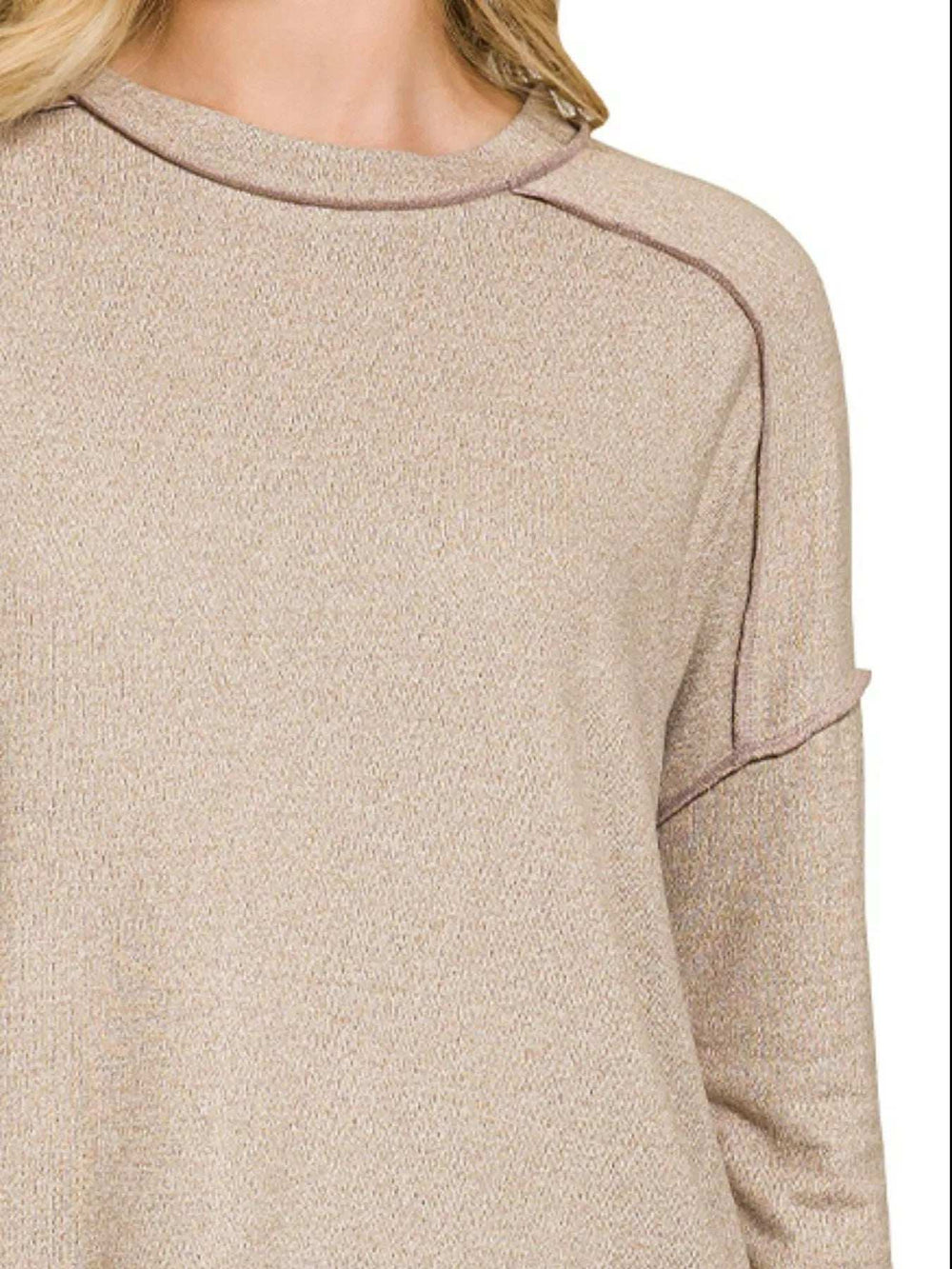 Zenana Full Size Melange Hacci Exposed Seam Hi-low Tee Plus Size - Trendsi - Flyclothing LLC