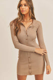 Mable Button Up Ribbed Mini Shirt Dress - Trendsi - Flyclothing LLC